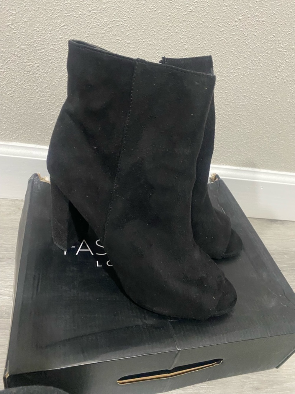 Fashion Nova Black Suede Ankle Booties with Block Heel